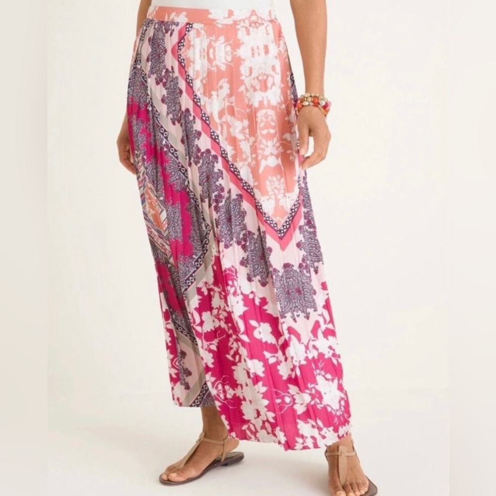 Chico’s Floral Silky Pleated Maxi Skirt Size 0 (U.S. 4/6)